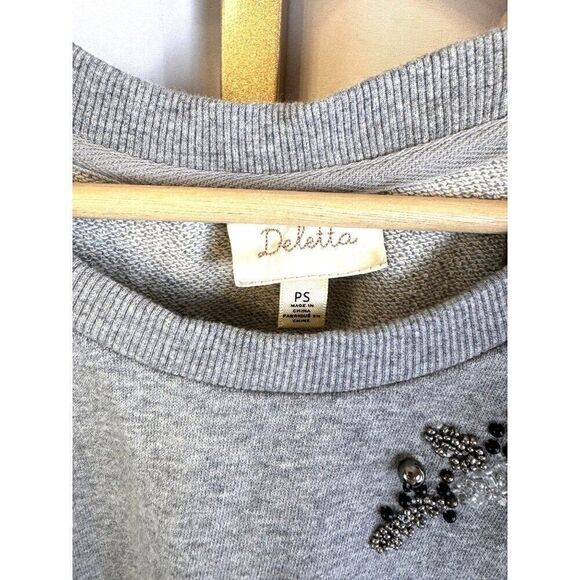 Anthropologie Deletta Cold Shoulder Beaded Embellished Grey Sweatshirt Sz PS EUC - Picture 4 of 12